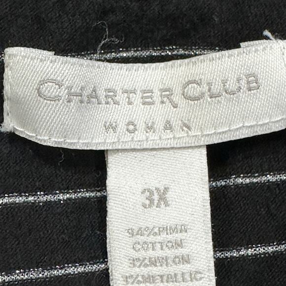 Charter Club Women Top 3X Black Glitter Striped Long Sleeve Pima Cotton Stretch - Picture 7 of 7